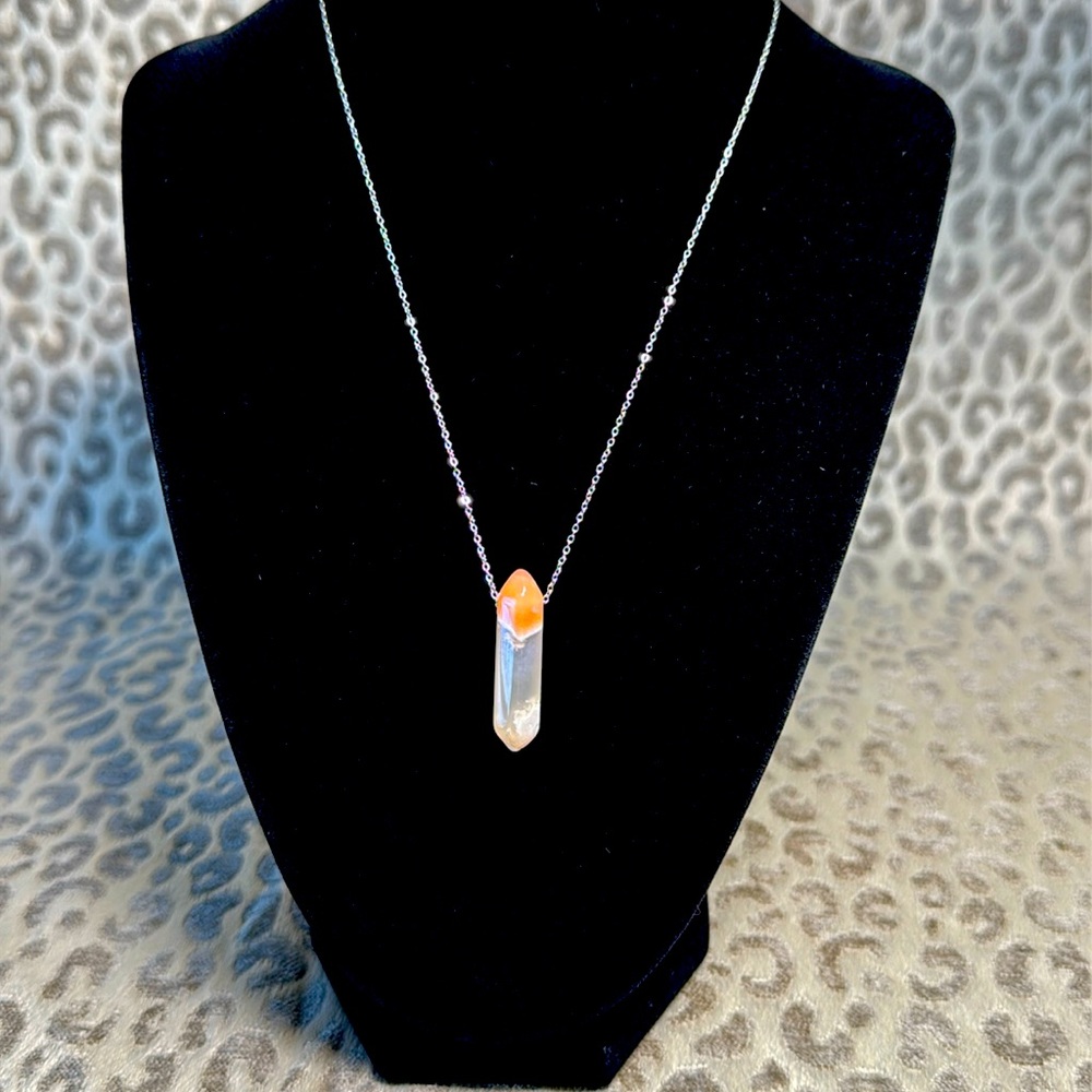 Pink Agate Double Pointed Crystal Necklace Natural Healing